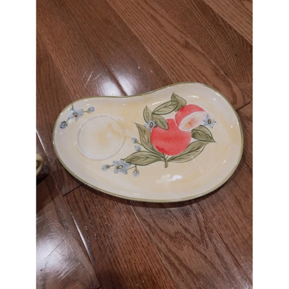 Lillian Vernon‎ Ceramic Snack Set Cup and Plate Orange Citrus Fruit Hand Painted